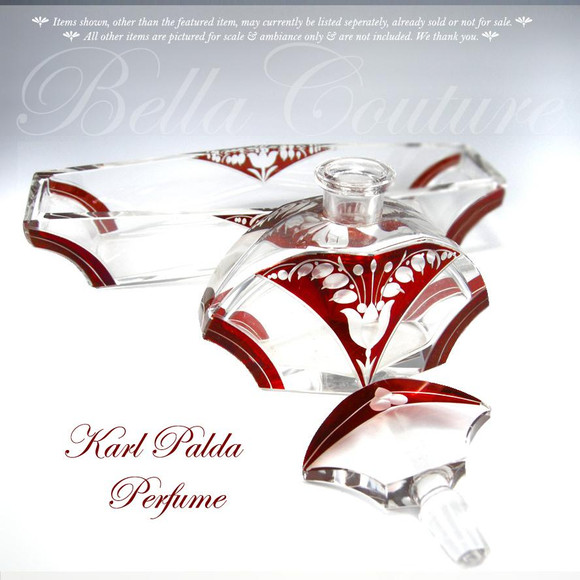 SOLD! - (VINTAGE) Karl Palda Gorgeous Rare Art Deco Red Enamel Crystal Glass Perfume Scent Bottle