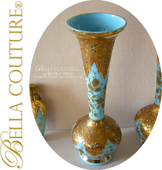 SOLD! - (ANTIQUE) Moser Bohemian French Blue Opaline Vase Bottle Flacon
