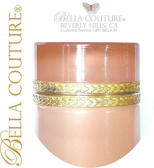 SOLD! - (ANTIQUE) French Rich Peach Caramel Pink Hinged Opaline Glass Casket Box with Fancy Gilt Mounts