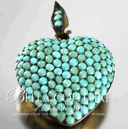 SOLD! - (ANTIQUE) Georgian Sterling Silver Gilt Pave Turquoise Heart Locket, c.1790 - 1840! Charm Pendant