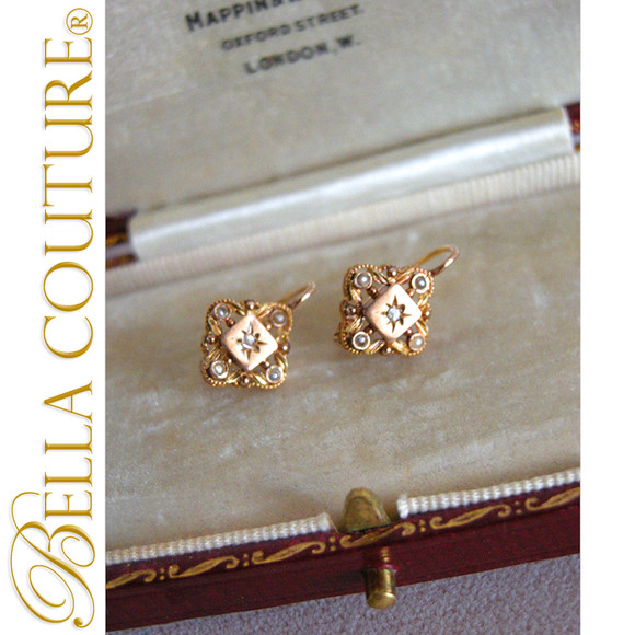 SOLD! - (ANTIQUE) Gorgeous Victorian 18K Rose Gold Rose-Cut DIAMOND Circa. 1838 Ornate Victorian Earrings Jewelry