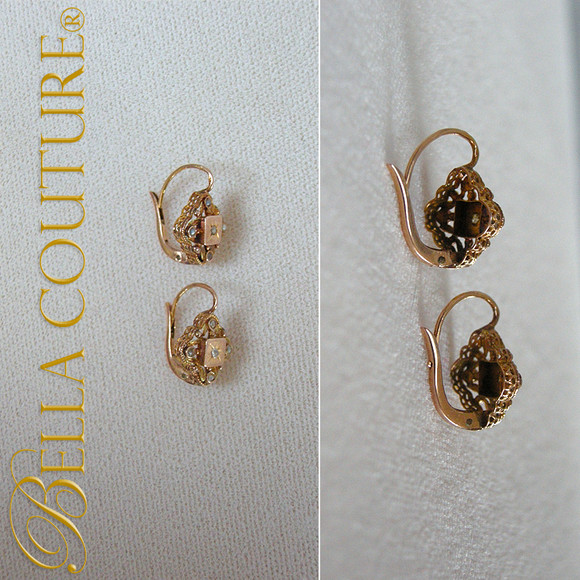 SOLD! - (ANTIQUE) Gorgeous Victorian 18K Rose Gold Rose-Cut DIAMOND Circa. 1838 Ornate Victorian Earrings Jewelry