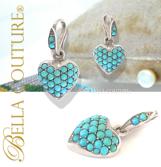 SOLD! - (ANTIQUE) Georgian Sterling Silver Gilt Pave Turquoise Heart c.1790 - 1840! Charm Pendant