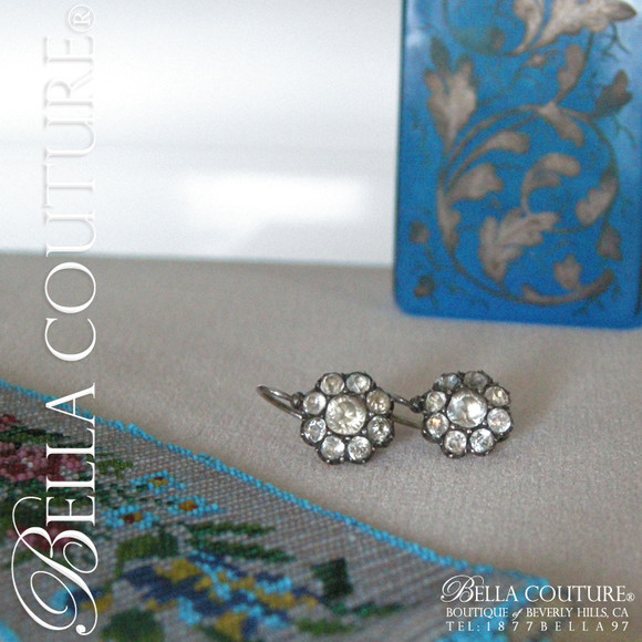 SOLD! - RARE! Gorgeous Antique Georgian Sterling (Faceted Diamond-Shaped) Rock Crystal Earrings Circa. 1790-1800