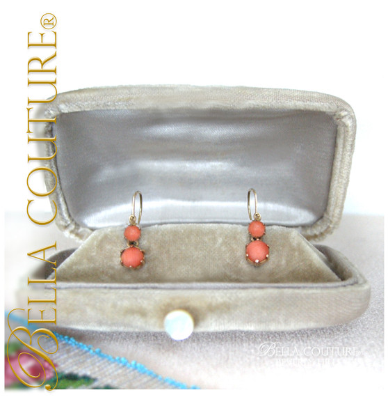 SOLD! - Gorgeous Antique Georgian Victorian 14K Yellow & Rose Gold Coral Dangle Drop Earrings circa 1800-1840