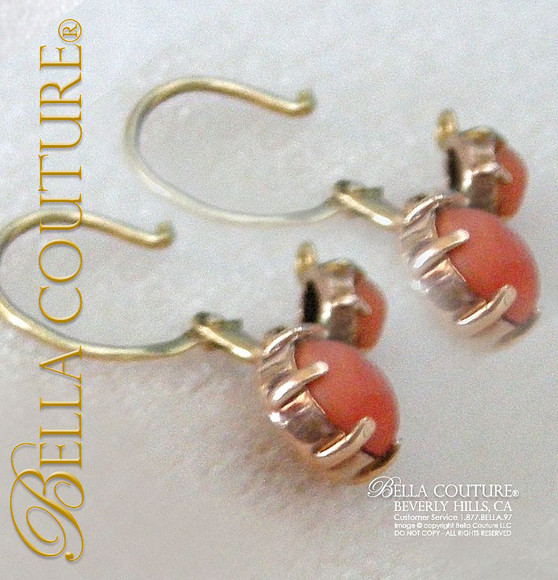 SOLD! - Gorgeous Antique Georgian Victorian 14K Yellow & Rose Gold Coral Dangle Drop Earrings circa 1800-1840
