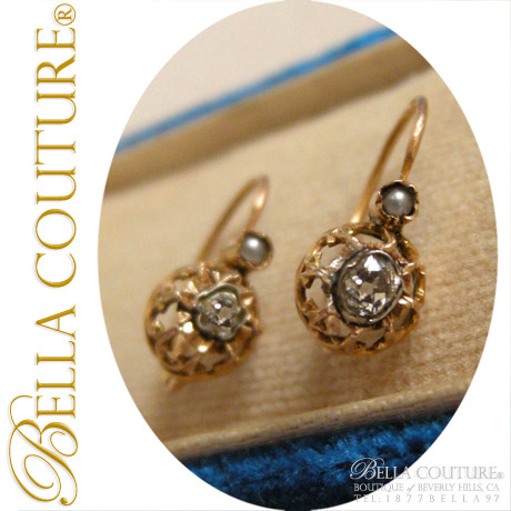 SOLD! - (ANTIQUE) French Victorian circa 1838 18K Rose-Yellow Gold White Pearl & DIAMOND Earrings RARE & Gorgeous! Jewelry Jewellery