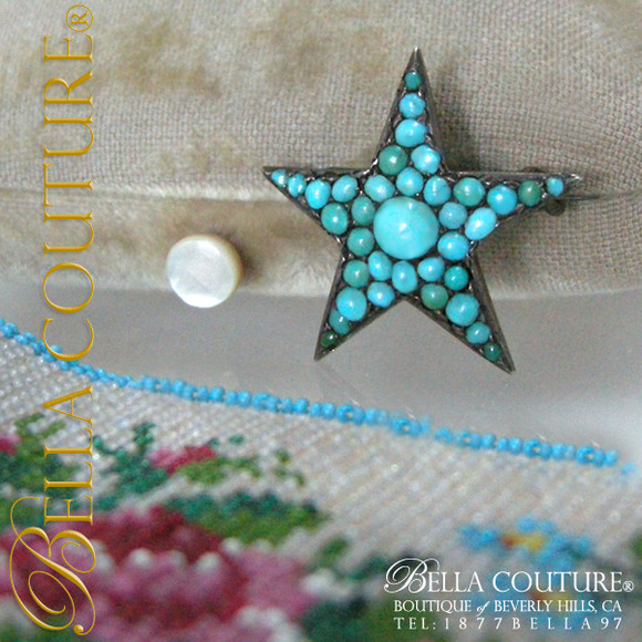 SOLD! - (ANTIQUE) Rare Georgian Charming Pave Persian Turquoise Sterling Silver Gilt Star Pin Brooch c.1790 - 1840!