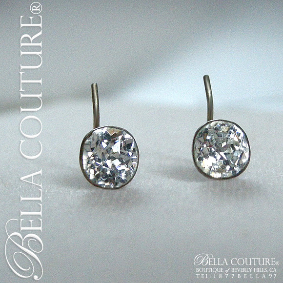 SOLD! - Gorgeous! Rare Antique Victorian Mine Cut Faceted Diamond-Shaped Rock Crystal Solitaire Studs Sterling Earrings