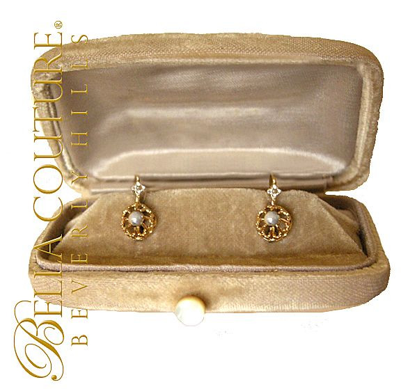 SOLD! - Gorgeous Fine Antique French Victorian circa 1838 18K Yellow Gold Salt Water Pearl & White Sapphire Earrings