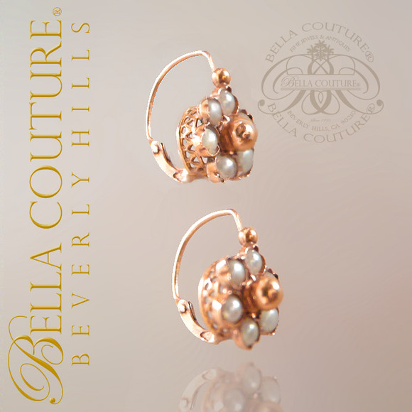 SOLD! - Rare Gorgeous Antique Victorian Dainty 18K Rose Gold Pearl Circa 1838 Ornate Earrings Fine Jewelry