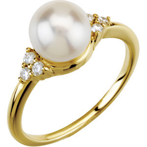 (NEW) BELLA COUTURE Diamond Freshwater Cultured  Pearl 14K Yellow Gold Ring