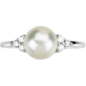 (NEW) BELLA COUTURE Diamond Freshwater Cultured Pearl 14K White Gold Ring