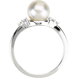 (NEW) BELLA COUTURE Diamond Freshwater Cultured Pearl 14K White Gold Ring