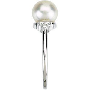 (NEW) BELLA COUTURE Diamond Freshwater Cultured Pearl 14K White Gold Ring
