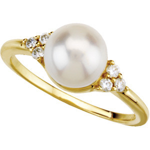 (NEW) BELLA COUTURE Diamond Freshwater Cultured Pearl 14K White Gold Ring
