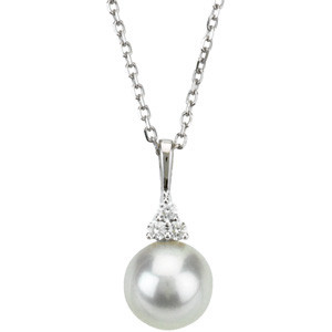 NEW BELLA COUTURE LIZ Diamond & Cultured Freshwater Cultured Pearl 14K White Gold Necklace 18"