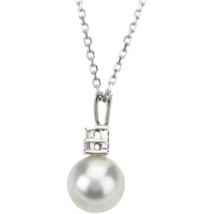 NEW BELLA COUTURE LIZ Diamond & Cultured Freshwater Cultured Pearl 14K White Gold Necklace 18"