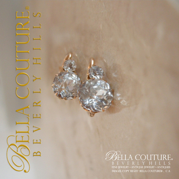 SOLD! - (ANTIQUE) Rare French 5ct Rose Cut Paste Victorian 18K 18Ct Solid Rose Gold Earrings Circa 1700s - 1830s Fine Jewelry