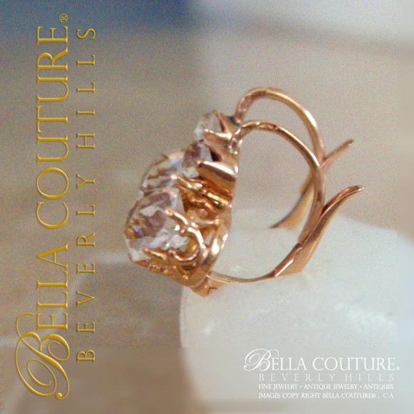 SOLD! - (ANTIQUE) Rare French 2.50ct Rose Cut Paste Victorian 18K 18Ct Solid Rose Gold Earrings Circa 1700s - 1830s Fine Jewelry