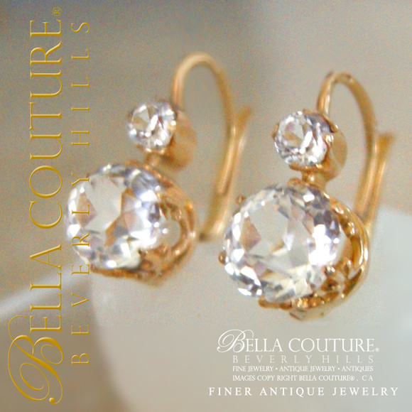 SOLD! - (ANTIQUE) Rare French 2.50ct Rose Cut Paste Victorian 18K 18Ct Solid Rose Gold Earrings Circa 1700s - 1830s Fine Jewelry