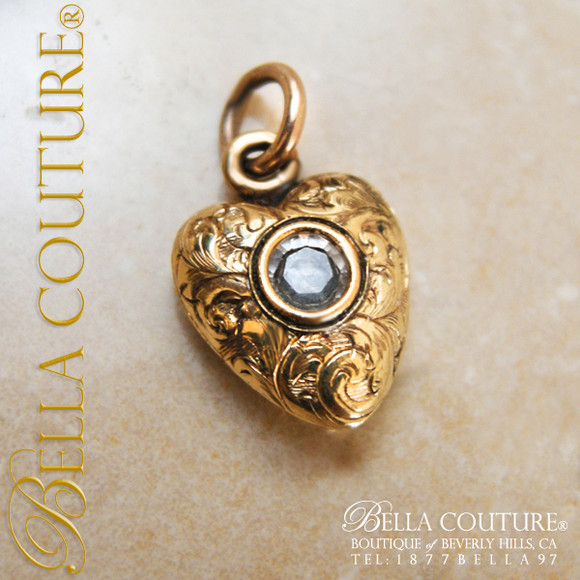 SOLD! - (ANTIQUE) Rarest Gorgeous Antique Georgian Pave Turquoise Puffy Heart c.1790 - 1840! 18K Gold Charm Pendant