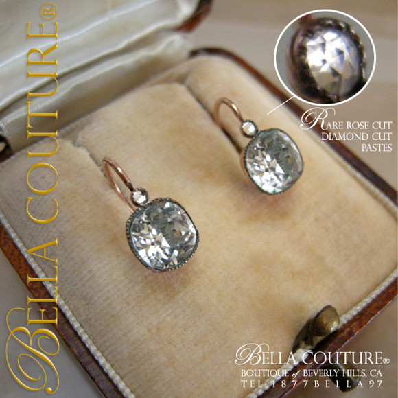 SOLD! - (ANTIQUE) Rare French 5ct Rose Cut Paste Georgian Victorian 18K 18Ct Solid Rose Gold Earrings Circa 1700s - 1830s Fine  Jewelry