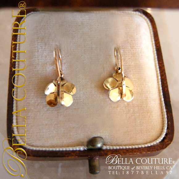 SOLD! - (ANTIQUE) Victorian Blue Sapphire 18K Yellow Gold Floral Flower Petal Earrings