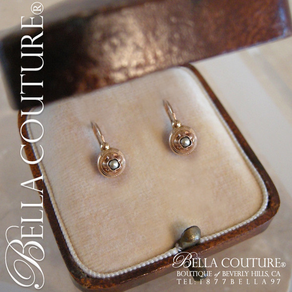 SOLD! - (ANTIQUE) RARE! Gorgeous Antique Victorian Dainty 18K Yellow Gold Rose & Flower Floral Cut Etched Seed Pearl Circa. 1838 Ornate Victorian Earrings