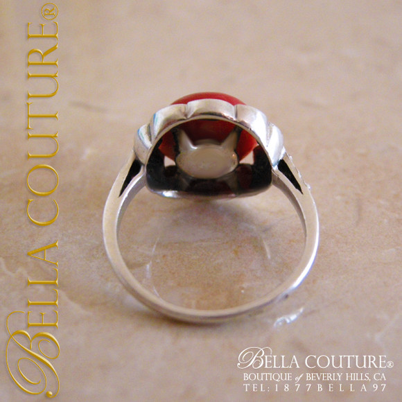 SOLD! - (ANTIQUE) Rare Gorgeous Fine Antique French Victorian Coral Silver (Diamond-Paste) Floral Flower Motif Ring Band Jewelry