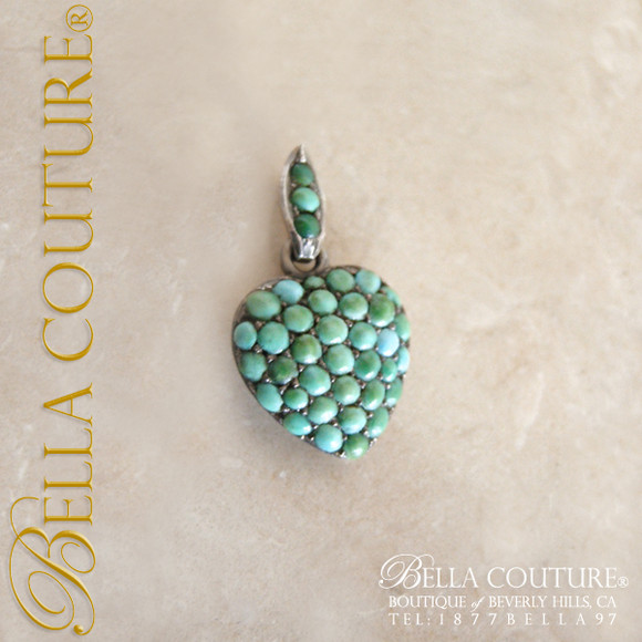 SOLD! - (ANTIQUE) Rare Georgian Victorian Sterling Silver Pave Turquoise Heart Locket  c.1790 - 1840! Charm Pendant