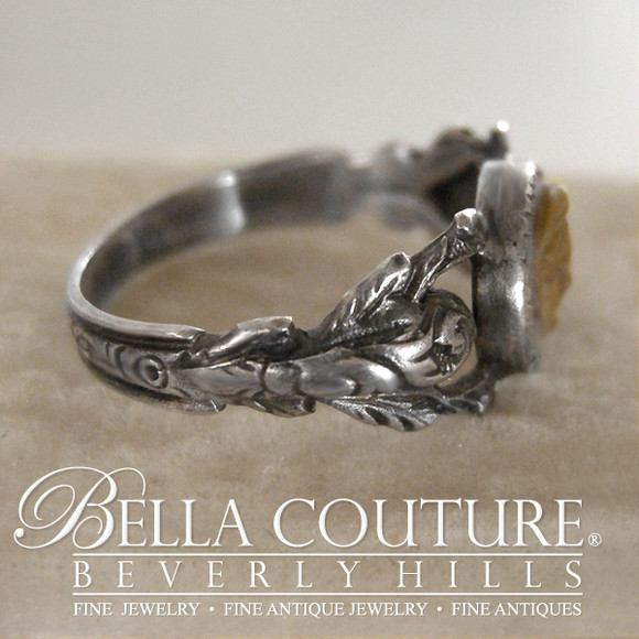 SOLD! - (ANTIQUE) Rare Victorian circa 1870-1890 One of a Kind Sterling Silver Carved Lava Cameo Ring Fine Jewelry