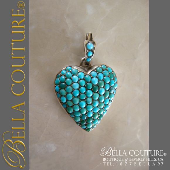 SOLD! - (ANTIQUE) Rare Georgian Victorian Sterling Silver Pave Turquoise Heart Locket, c.1790 - 1840! Charm Pendant