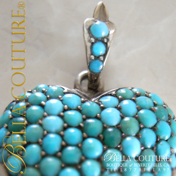 SOLD! - (ANTIQUE) Rare Georgian Victorian Sterling Silver Pave Turquoise Heart Locket, c.1790 - 1840! Charm Pendant