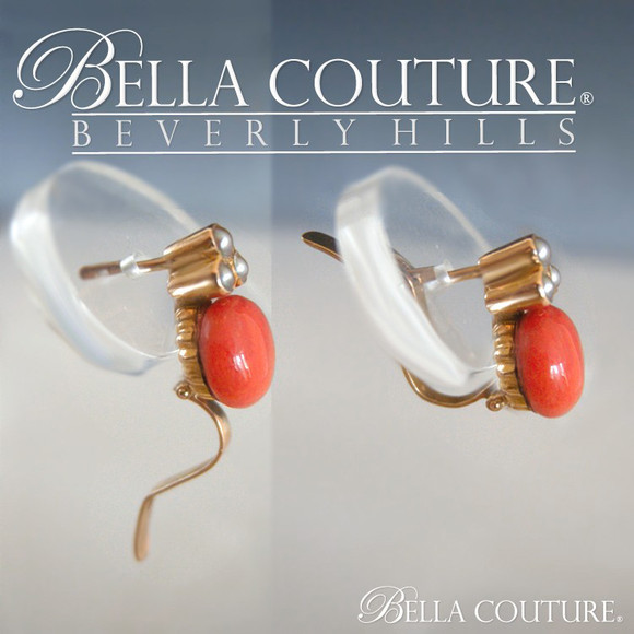 SOLD! - (ANTIQUE) Victorian Exquisite Pristine 18K Gold Carved Coral & Pearl Pendant Dangle Drop Earrings Finest!