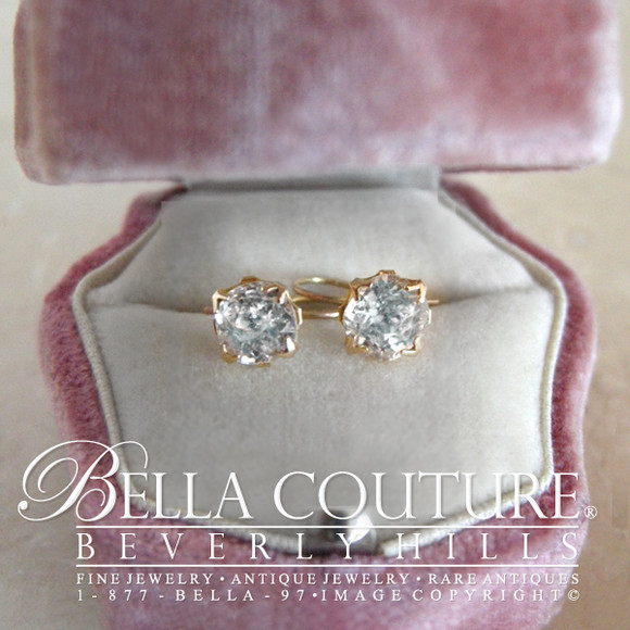 SOLD! - (ANTIQUE) Rare Exquisite Victorian French 9K Gold Large 1.5 CT TCW Rose / Mine Cut Paste Earrings