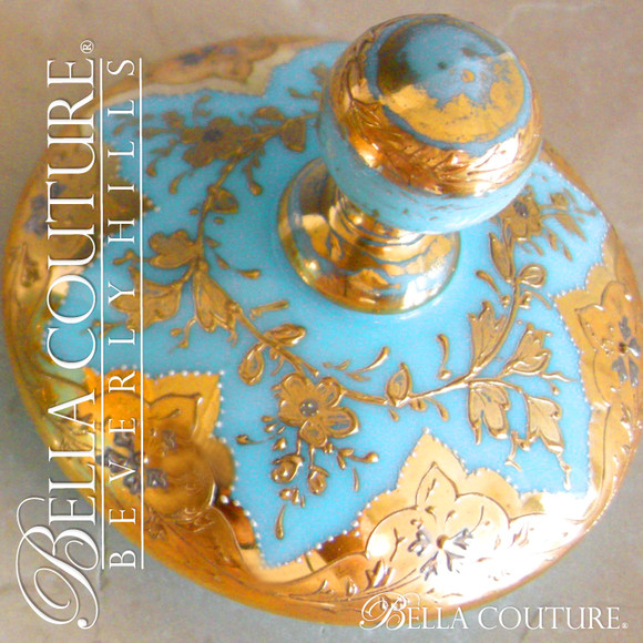 SOLD! - (ANTIQUE) Rare Victorian MOSER French Floral Blue Opaline Bohemian Enamel Gilt Art Glass Sugar Tea Box Finest