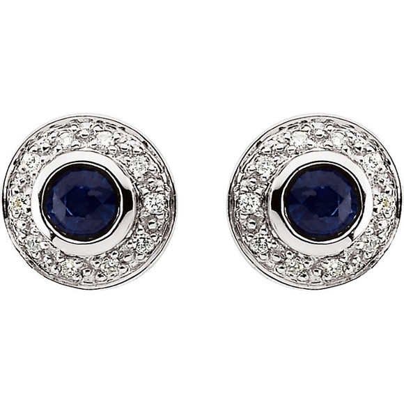 (NEW) BELLA COUTURE FINE DIAMOND GENUINE SAPPHIRE CLASSIC STUD EARRINGS in 14K White Gold
