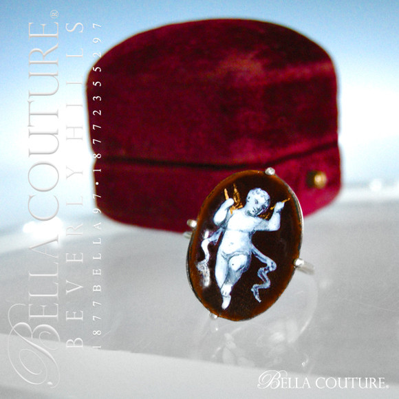 SOLD! - (ANTIQUE) Rare Georgian Victorian 24K Yellow Gold Enamel Putti Cherub CUPIDON Sterling Silver Ring Circa 1714 - 1830