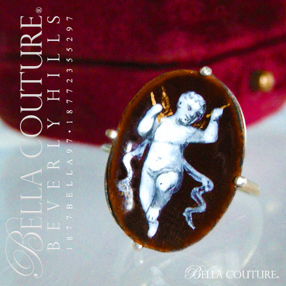 SOLD! - (ANTIQUE) Rare Georgian Victorian 24K Yellow Gold Enamel Putti Cherub CUPIDON Sterling Silver Ring Circa 1714 - 1830