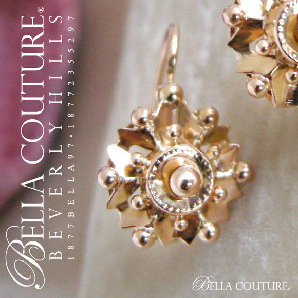 SOLD! - (ANTIQUE) Rare One of a Kind Fine Victorian Edwardian Elegant Ornate Decorative 18K/18CT Yellow Gold Flower Earrings Circa 1840 - 1890