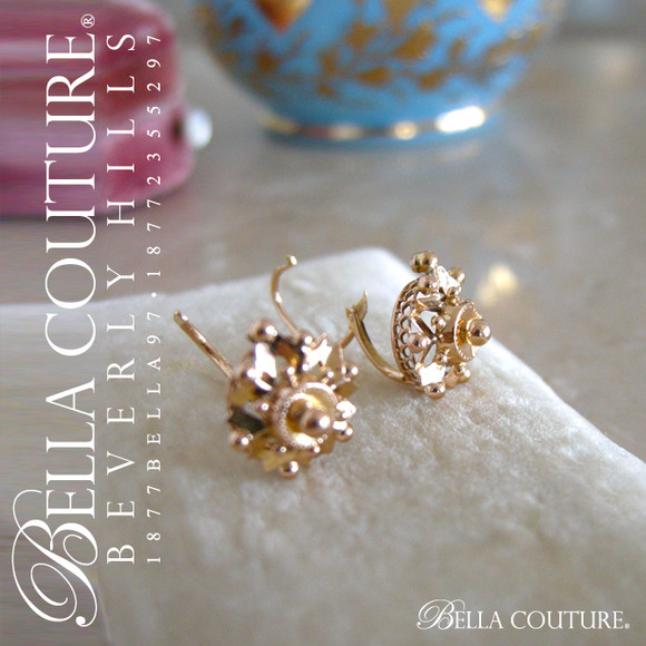 SOLD! - (ANTIQUE) Rare One of a Kind Fine Victorian Edwardian Elegant Ornate Decorative 18K/18CT Yellow Gold Flower Earrings Circa 1840 - 1890