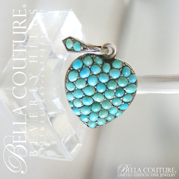 SOLD! - (ANTIQUE)  Rare Georgian Victorian Sterling Silver Pave Turquoise Heart Locket, c.1790 - 1840! Charm Pendant