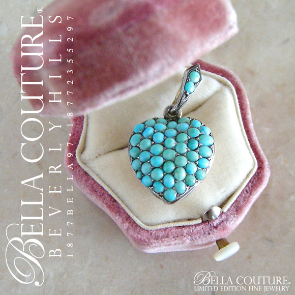 SOLD! - (ANTIQUE)  Rare Georgian Victorian Sterling Silver Pave Turquoise Heart Locket, c.1790 - 1840! Charm Pendant
