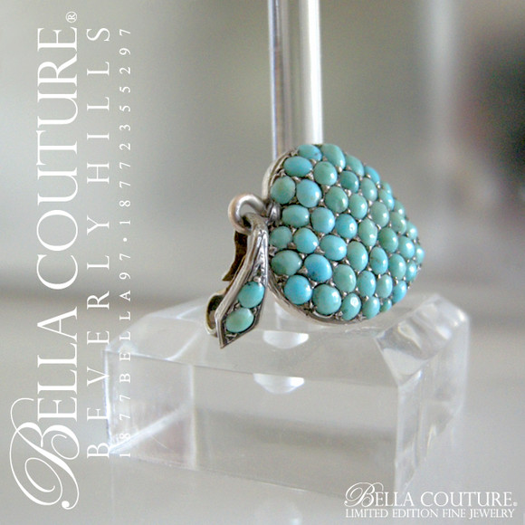 SOLD! - (ANTIQUE)  Rare Georgian Victorian Sterling Silver Pave Turquoise Heart Locket, c.1790 - 1840! Charm Pendant