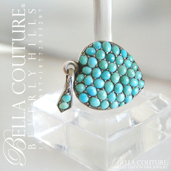 SOLD! - (ANTIQUE)  Rare Georgian Victorian Sterling Silver Pave Turquoise Heart Locket, c.1790 - 1840! Charm Pendant