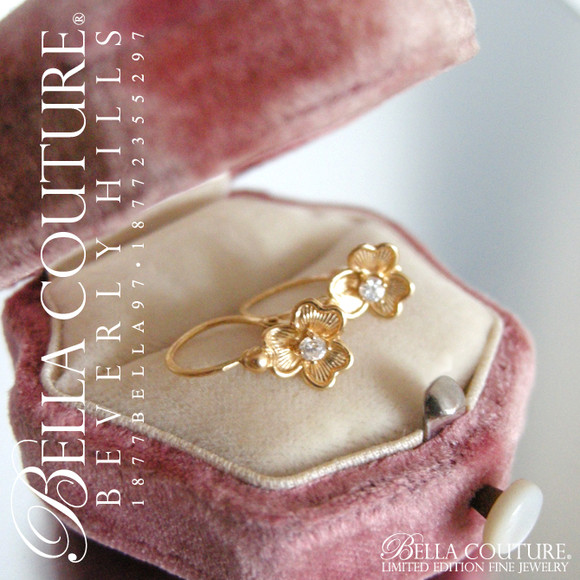 SOLD! - (ANTIQUE) RARE Gorgeous Victorian Diamond Paste 18K Yellow Gold Floral Flower Petal Earrings