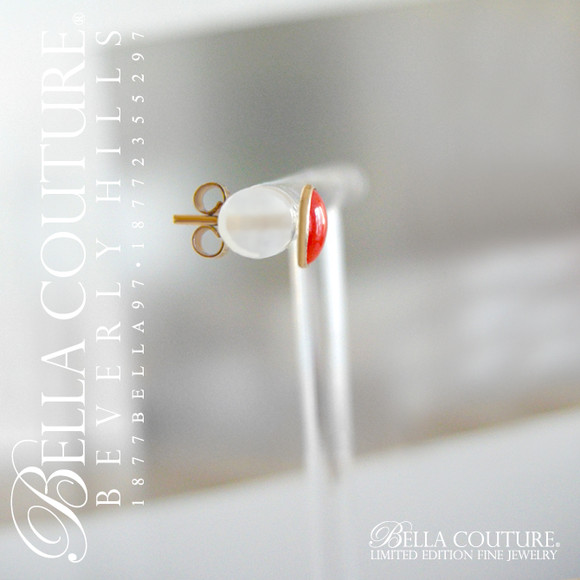 SOLD! - (ANTIQUE) RARE Gorgeous Victorian French Sardinian Coral 9K (9CT) Yellow Gold Earrings (Dainty Stud/Studs Post Style)