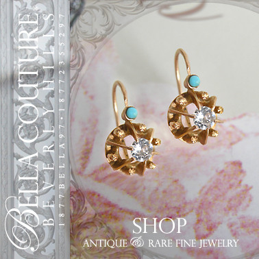 SOLD! - (ANTIQUE) Rare Victorian Gorgeous Persian Turquoise Diamond Paste 18K Yellow Gold Earrings Circa 1880s