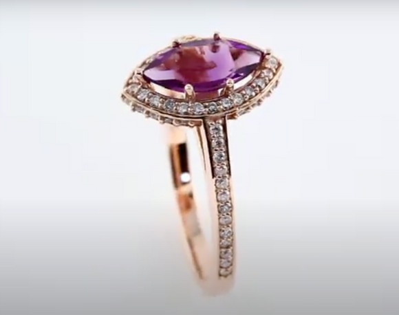 (NEW) BELLA COUTURE LIMITED EDITION DIAMOND & MARQUISE AMETHYST RING 14K Rose Gold